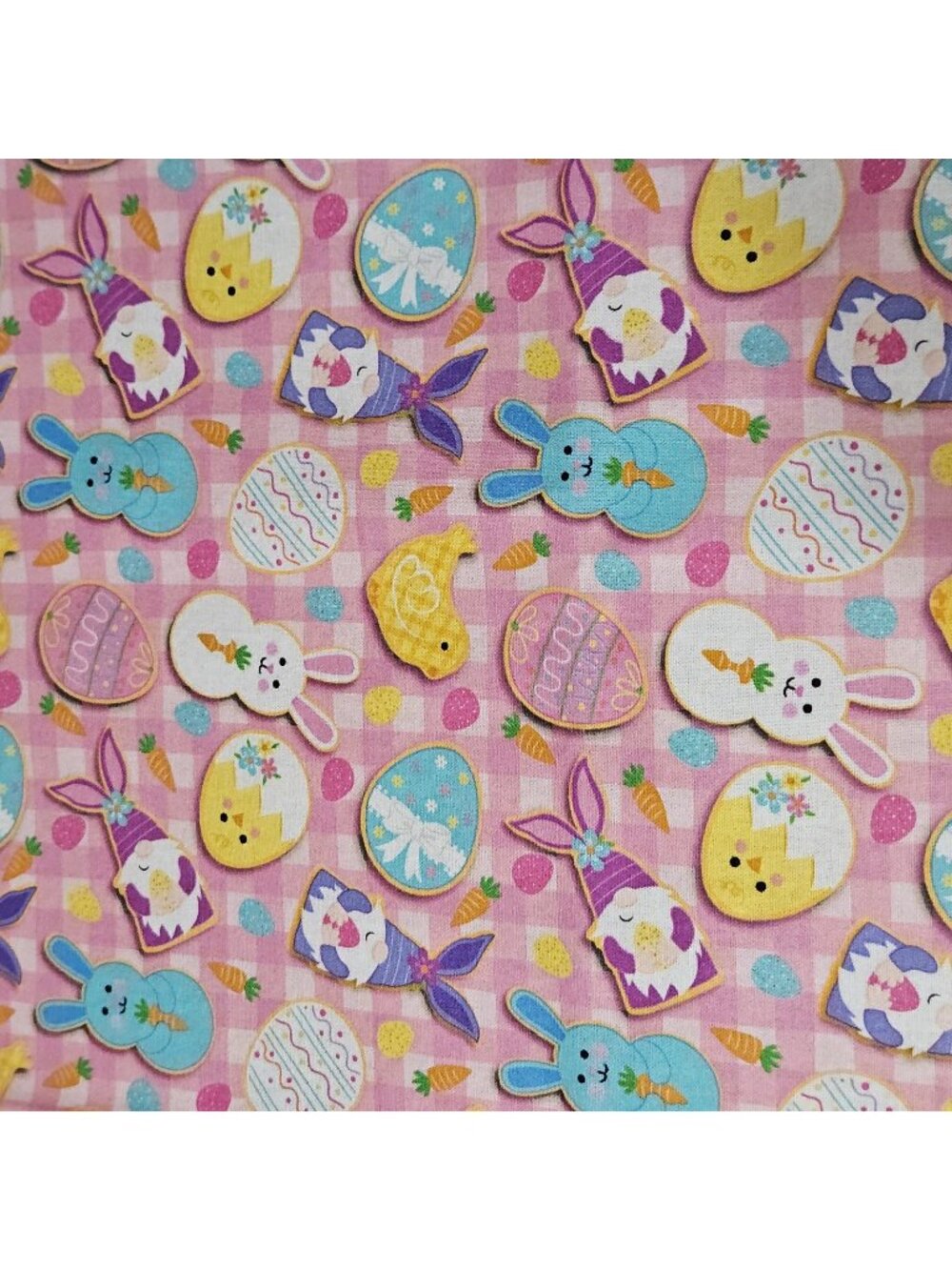 Easter Cookies On Pink Plaid Cotton Fabric By Henry Glass 34x43" Peeps Gnomes